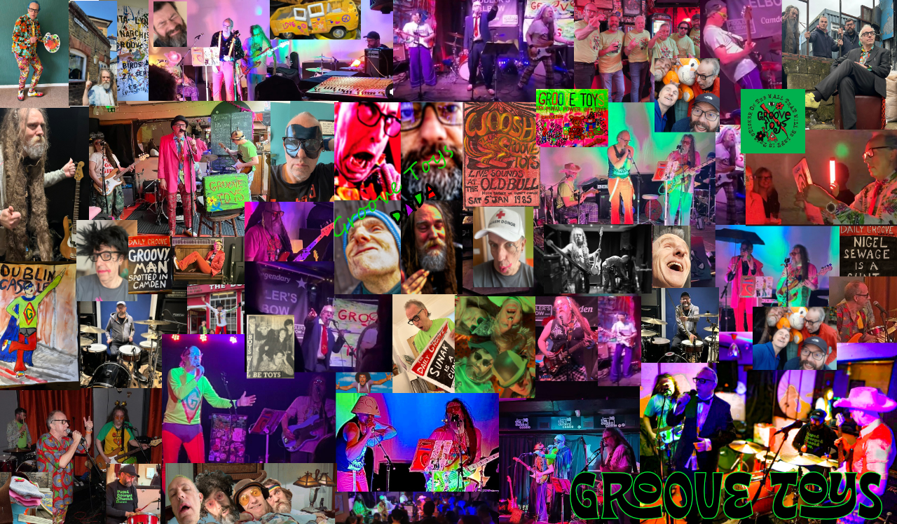 big collage of lots of photos of the Groove Toys band